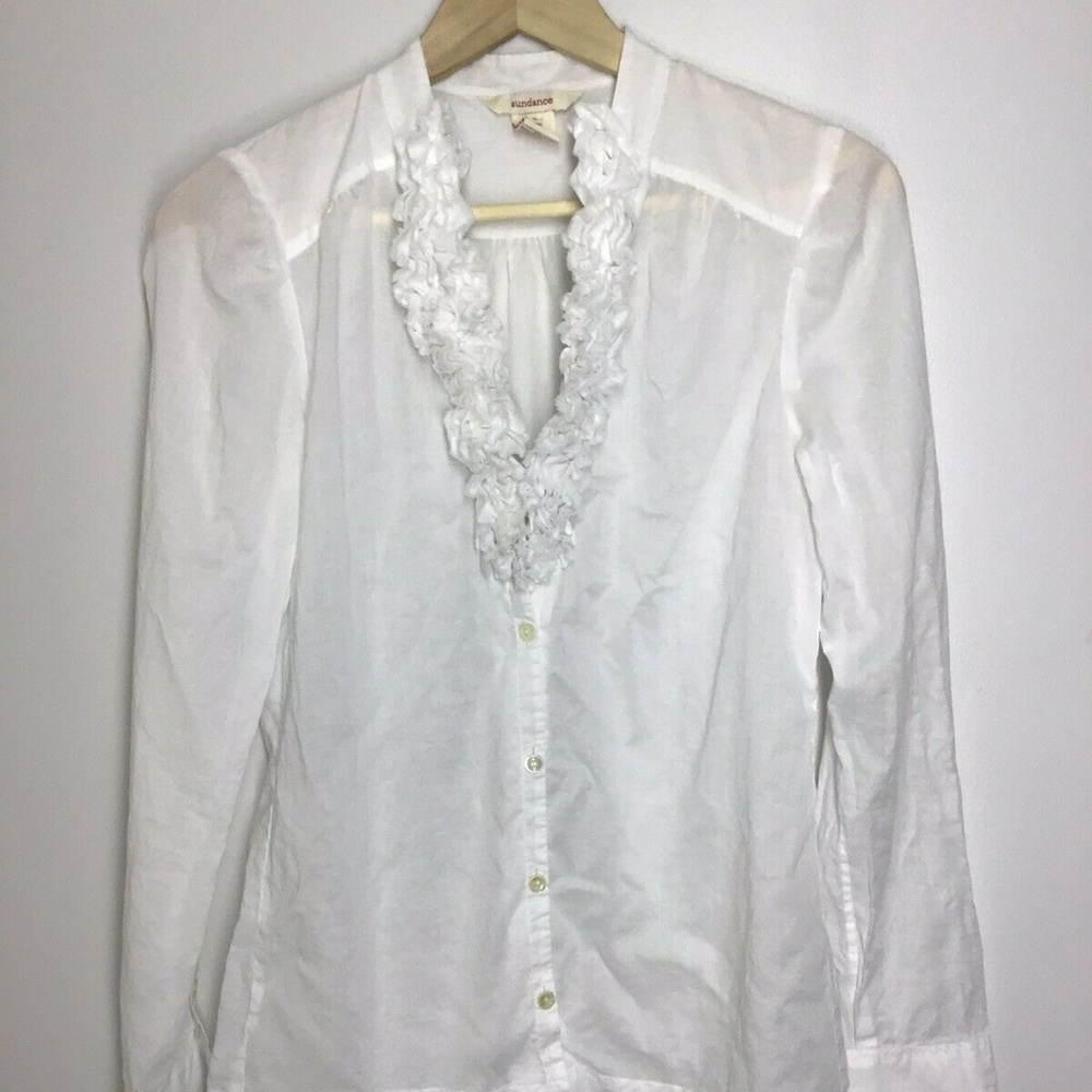 Sundance Catalog White Blouse Long Sleeve Ruffle